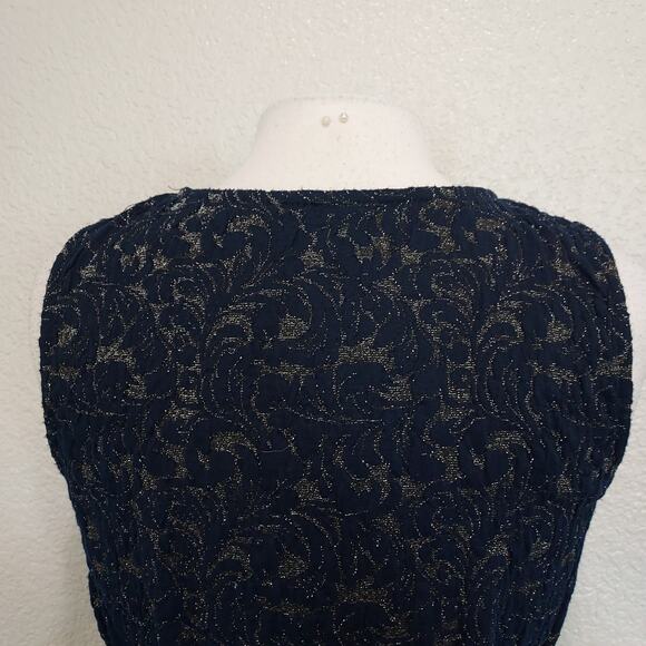 Eva Franco Navy Gold Metallic Peplum Blouse Size S - Picture 11 of 14